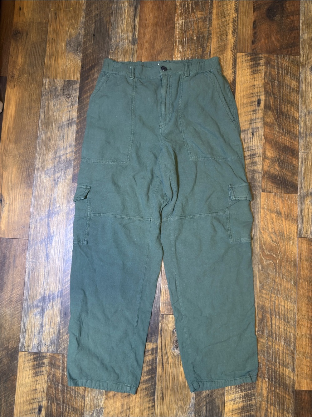 Pilcro by Anthropologie Olive Green Cargo Pants Linen Blend size small S